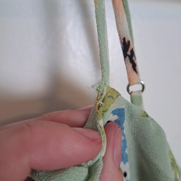 Reformation Green Tropical Floral Chiffon Off The Shoulder Mini Dress Size 2 - Picture 5 of 9